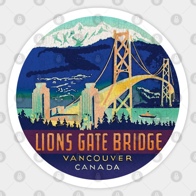 Lions Gate Bridge Vancouver Canada Vintage decal Sticker by Midcenturydave